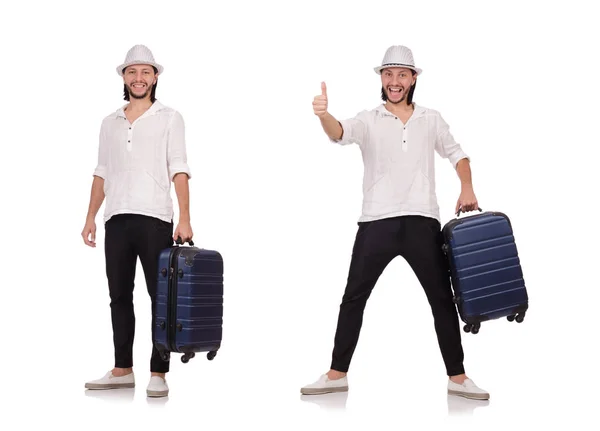 Tourist with suitcase isolated on white — Stock Photo, Image