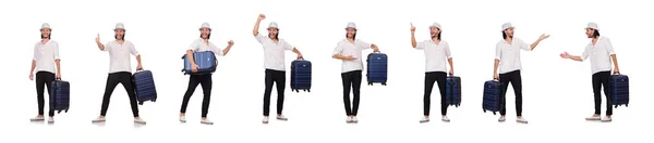 Turysta z walizką na białym tle — Zdjęcie stockowe