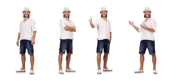 Jovem de chapéu isolado em branco — Fotografia de Stock