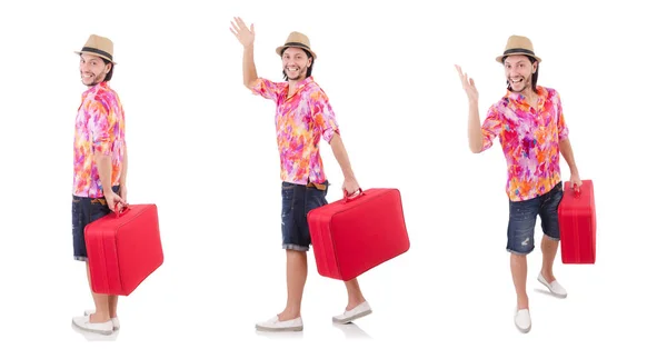 Tourist with suitcase isolated on white — Stock Photo, Image