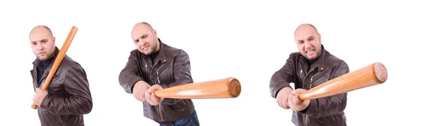 Violent man with baseball bat on white — Stock Photo, Image