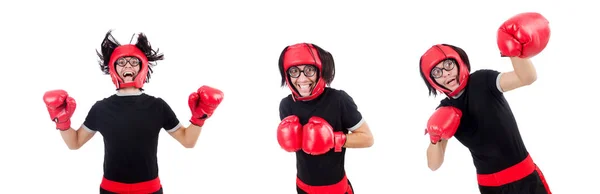 Boxeador divertido aislado en el blanco — Foto de Stock