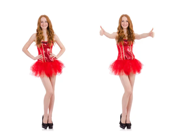 Red hair girl in carnival costume isolated on white — Stock Photo, Image