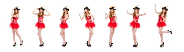 Kızıl saçlı kız beyaz izole karnaval kılık — Stok fotoğraf
