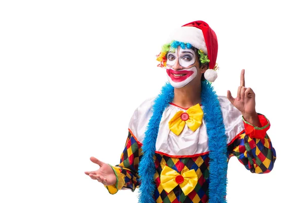 年轻的滑稽的小丑喜剧演员查出在白色 — 图库照片