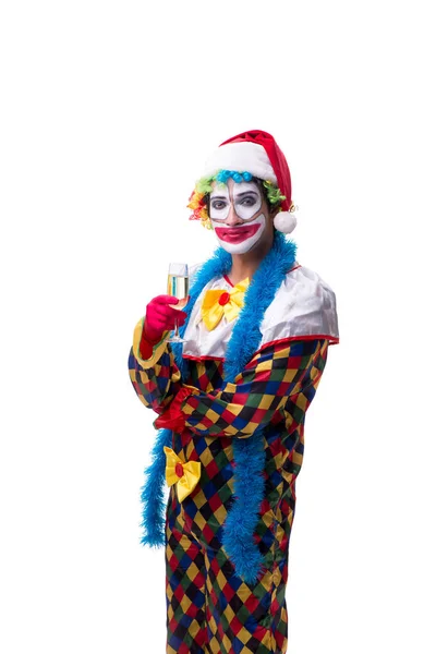 Giovane buffo clown comico isolato su bianco — Foto Stock