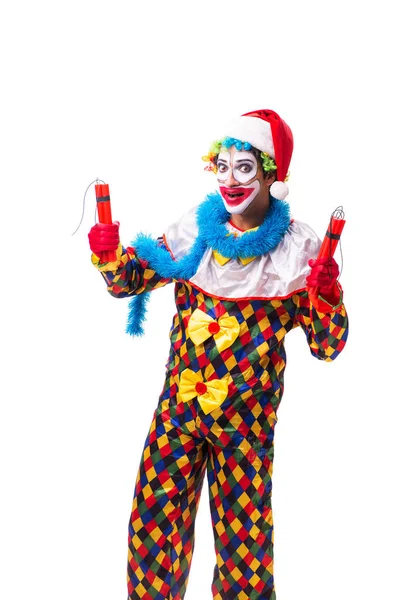 Junge lustige Clown-Komiker isoliert auf weiß — Stockfoto