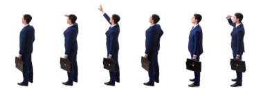 Genç işadamı beyazda izole edilmiş 