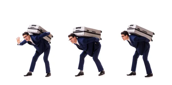 Biznesmen w obliczu nadmiar opłaty z powodu ciężkiej walizki — Zdjęcie stockowe