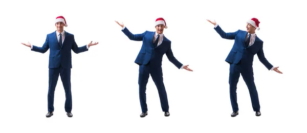 Young busnessman wearing santa hat in christmas concept on white — Stock Photo, Image