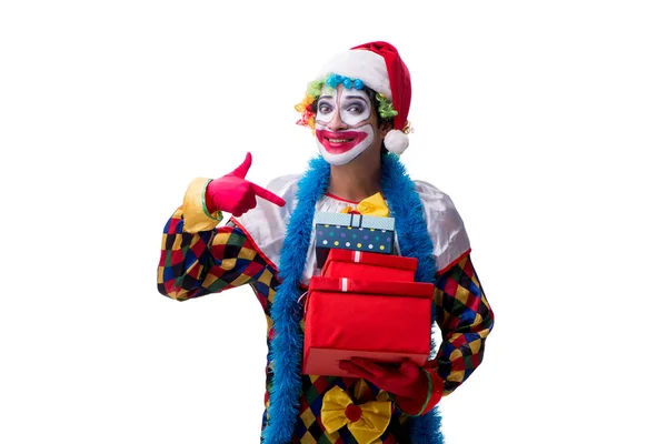 Jonge grappige clown komiek geïsoleerd op wit — Stockfoto
