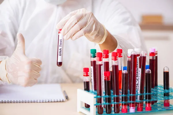 Junge hübsche Laborantin testet Blutproben im Krankenhaus — Stockfoto