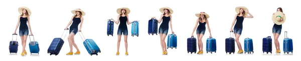 Mulher com suitacases se preparando para férias de verão — Fotografia de Stock