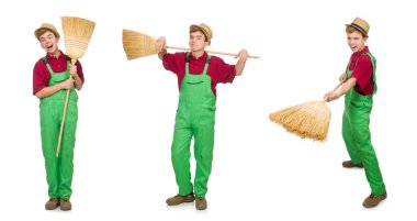 Adam kapıcı üzerinde beyaz izole