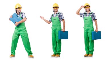 Sanayi işçisi beyaz arka planda izole edilmiş.