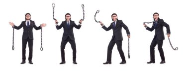 Zincirli bir adam beyazda soyutlanmış