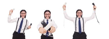 kızgın işadamı üzerinde beyaz izole