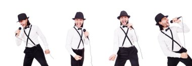 komik adam üzerinde beyaz izole şarkı