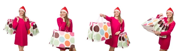 Jeune femme dans le concept de shopping de Noël — Photo