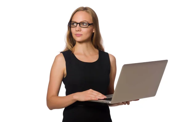 Donna con laptop isolato su bianco — Foto Stock