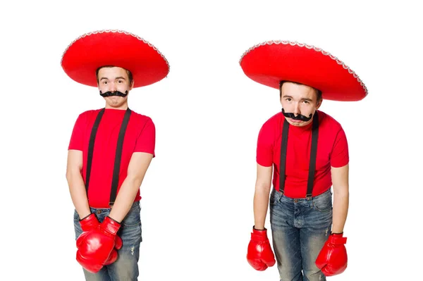 Divertido mexicano con guantes de boxeador aislados en el blanco — Foto de Stock