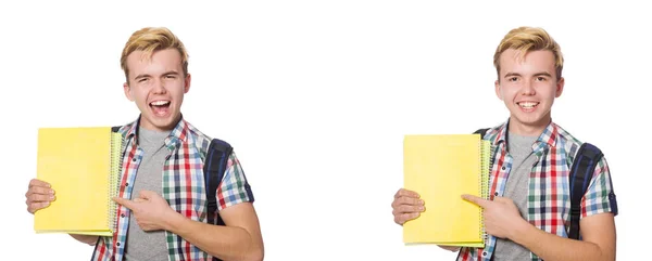 Jovem estudante isolado em fundo branco — Fotografia de Stock