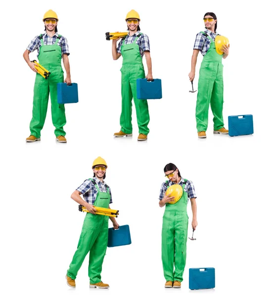 Sanayi işçisi beyaz arka planda izole edilmiş.