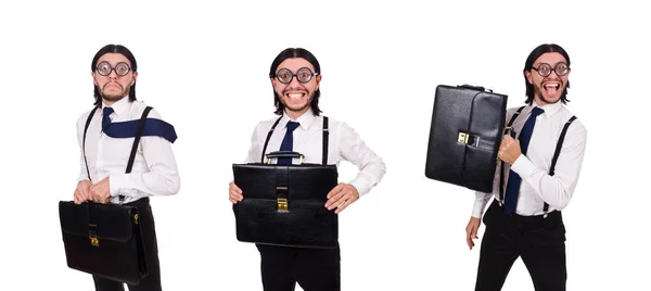 Young businessman holding briefcase isolated on white — Stock Photo, Image