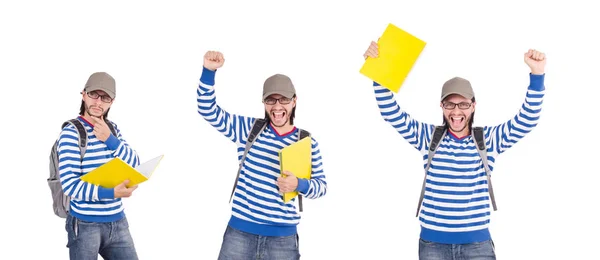 Student met boeken geïsoleerd op wit — Stockfoto