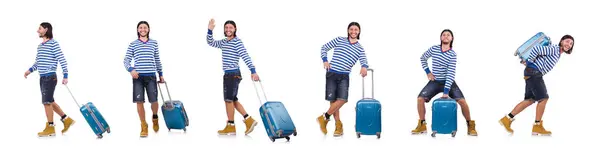 Turista s taškami izolovaných na bílém — Stock fotografie