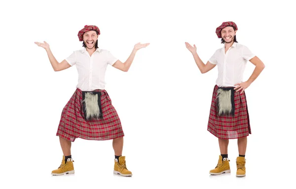 Man in scottish skirt isolated on white — Stock Photo, Image