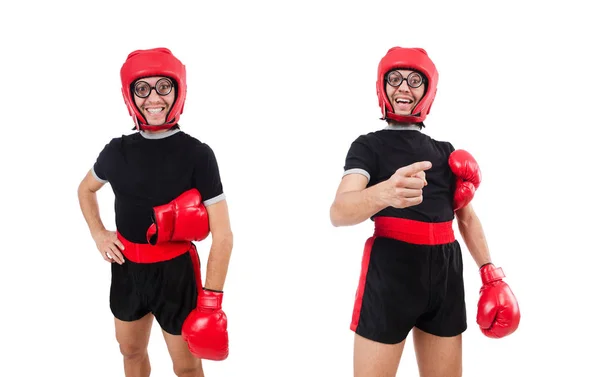 Boxeador divertido aislado en el blanco — Foto de Stock