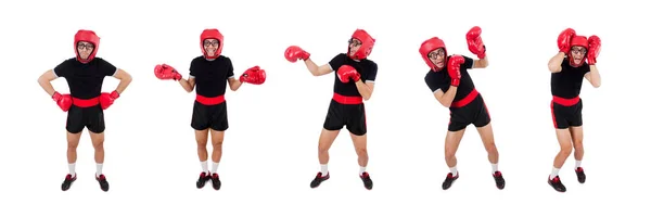 Boxeador divertido aislado en el blanco — Foto de Stock