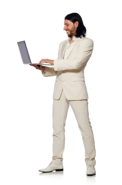 Jeune homme avec ordinateur portable isolé sur blanc — Photo