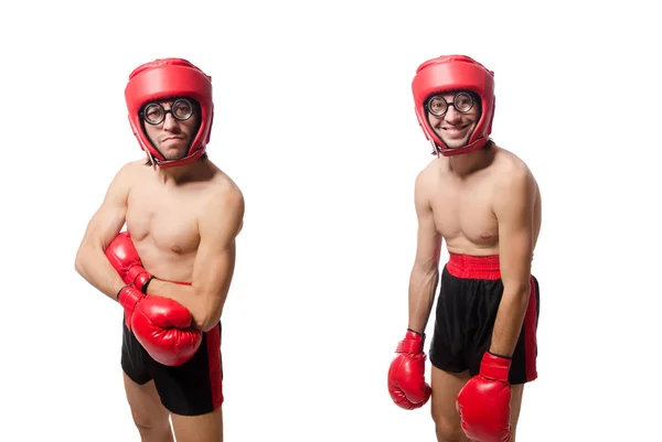 Boxeador divertido aislado en el blanco —  Fotos de Stock