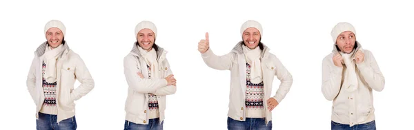 Junger Mann in Winterkleidung isoliert auf weißem Grund — Stockfoto