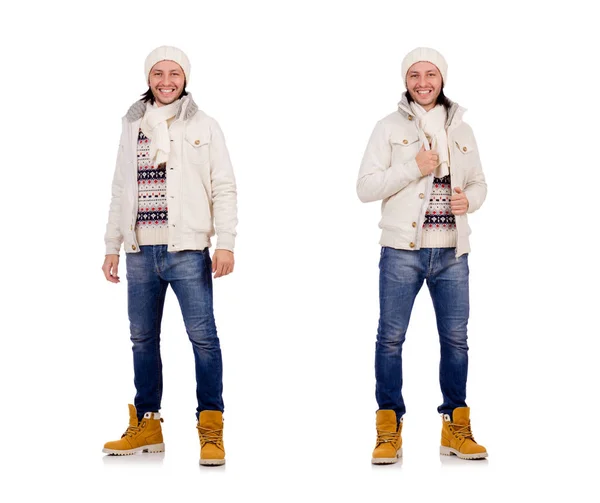 Young man in winter clothes isolated on white — Stock Photo, Image