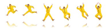 Sarı elbiseli modern dansçı, beyaz tenli.