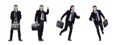 Genç işadamı evrak çantasını beyaza sardı.