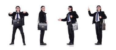 Genç işadamı evrak çantasını beyaza sardı.