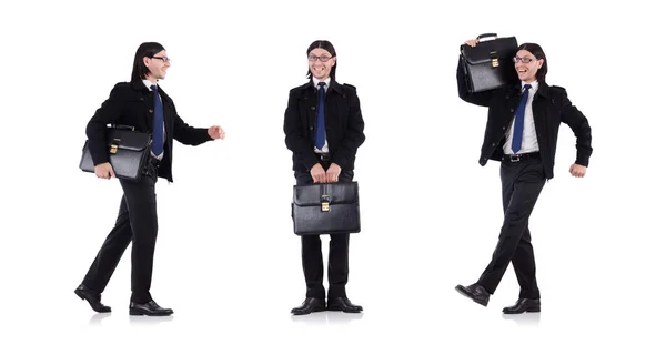 Young businessman holding briefcase isolated on white — Stock Photo, Image