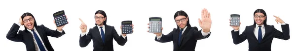 Man with calculator isolated on white — Stock Photo, Image