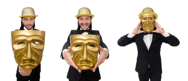 Man with theater mask isolated on white — Stock Photo, Image