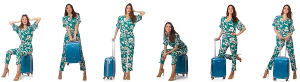 Mulher com suitacases se preparando para férias de verão — Fotografia de Stock