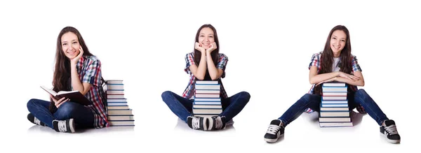 Young student with books isolated on the white — Stock Photo, Image