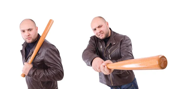 Violent man with baseball bat on white — Stock Photo, Image