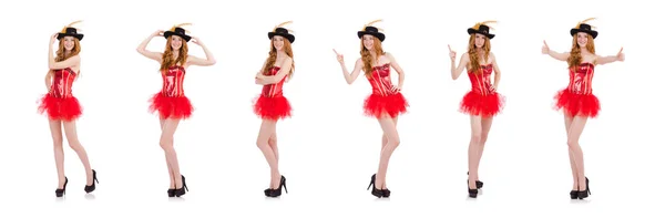 Capelli rossi ragazza in costume di carnevale isolato su bianco — Foto Stock