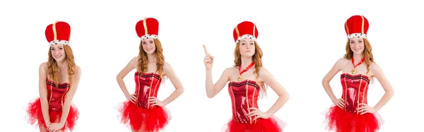 Menina de cabelo vermelho em traje de carnaval isolado em branco — Fotografia de Stock