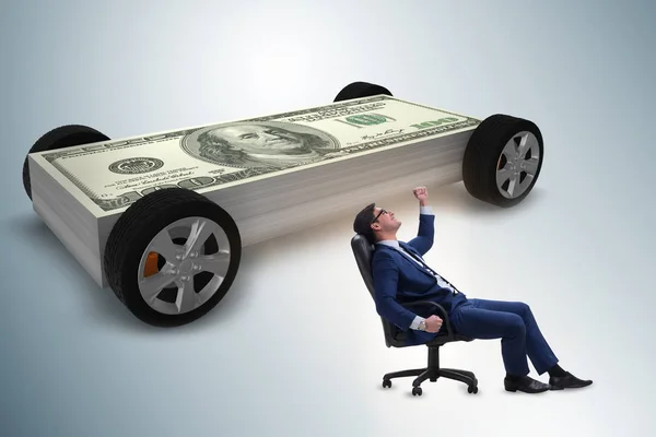 Uomo d'affari nel concetto di business con auto dollaro — Foto Stock