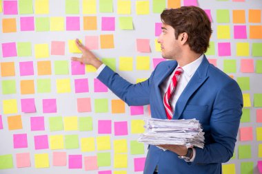 Çelişkili öncelikler konseptinde genç yakışıklı bir adam 